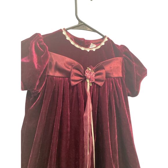 Vintage Chantilly Place Girls Dress Size 5 6 Red Victorian Formal Holiday Bow - Picture 2 of 13